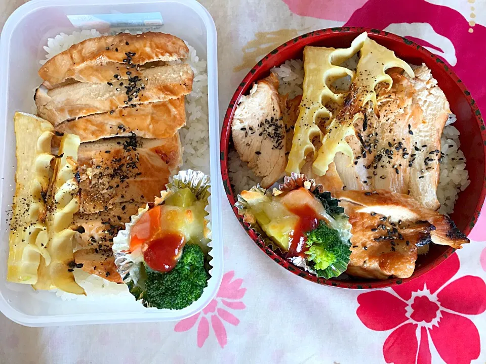 今日の弁当🍙   鶏むねの味噌漬け焼、筍素焼き、温野菜チーズ|絹マンマさん