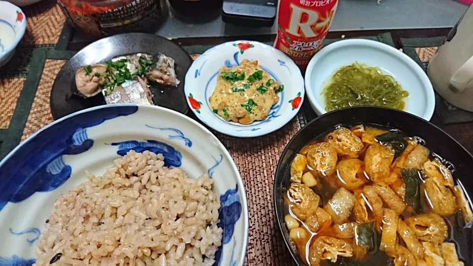 サバ缶&納豆&めかぶ&ワカメの味噌汁|まぐろさん