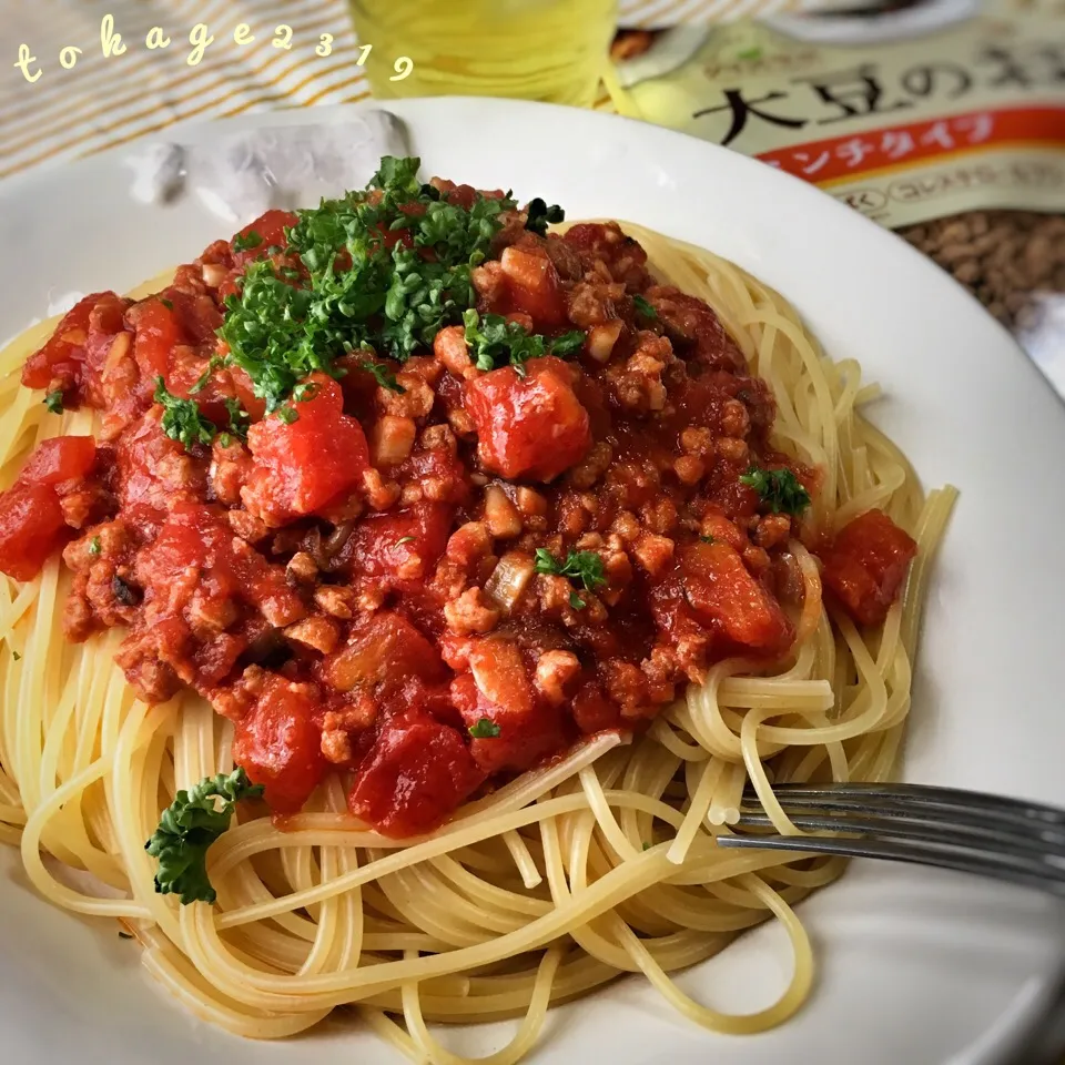 大豆のお肉でミートソース🍝|とかげ2319さん