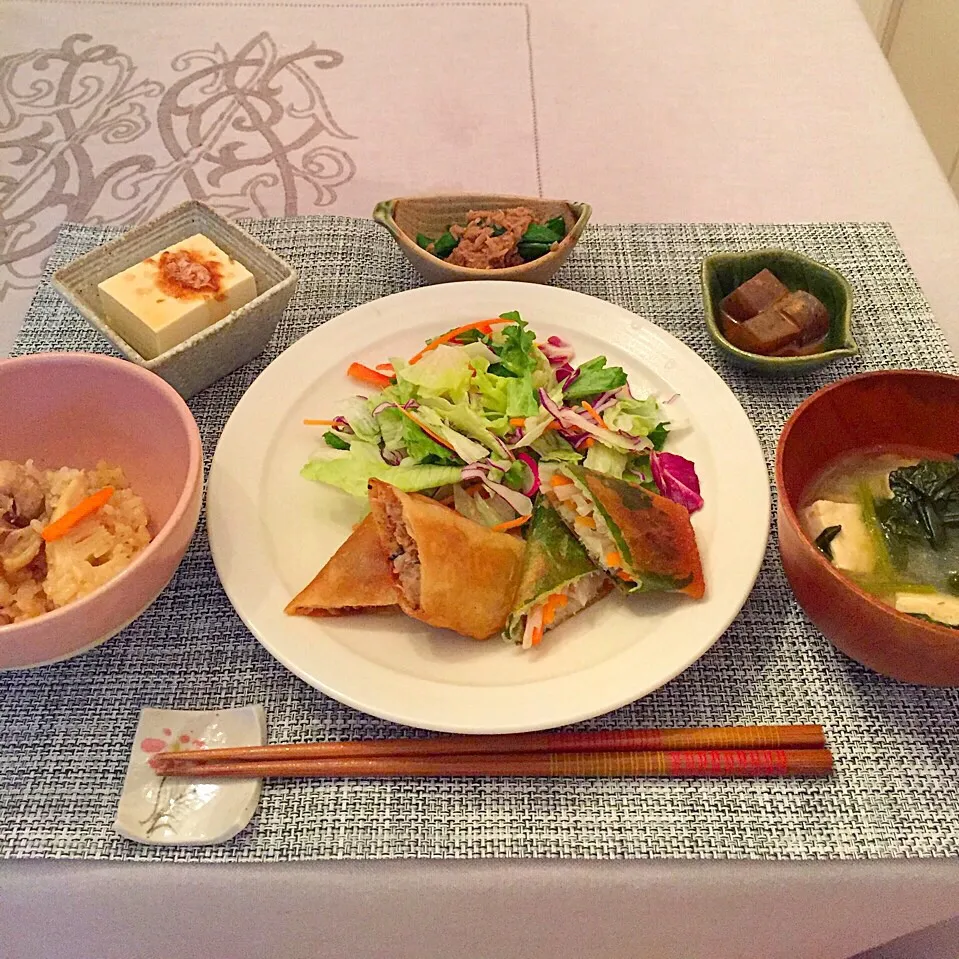 Snapdishの料理写真:大豆のお肉の乾燥ミンチで、コロッケ風春巻きとヘルシー野菜春巻き♡|まぁちゃんさん