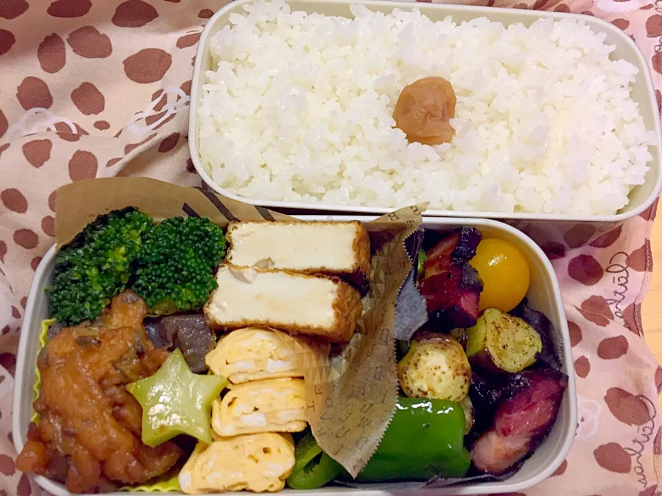 Snapdishの料理写真:今日のお弁当🍱
ベーコン、ナスピーマン炒め|2493さん