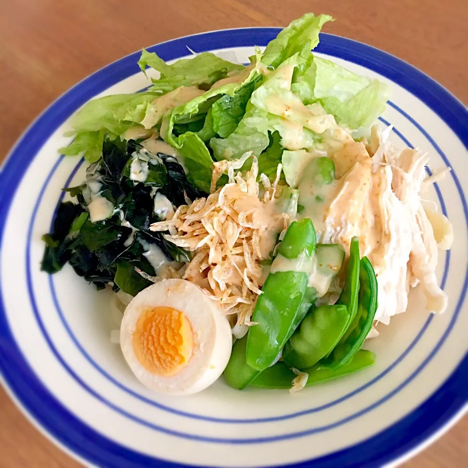 #いただいたえんどうで #サラダうどん #具沢山 #ボリューム #野菜たっぷり #夏に向けて #麺が食べたい|Mimさん