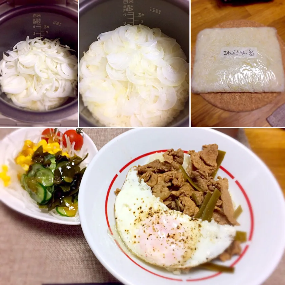 新玉ねぎごはん＋台湾風煮込み豚肉
(๑´ڡ`๑)|morimi32さん