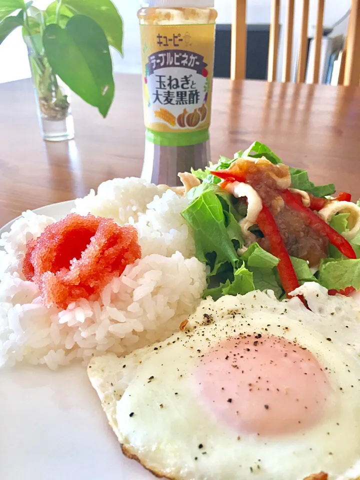 6/22の朝飯 たらこご飯とサラダ|yoneさん