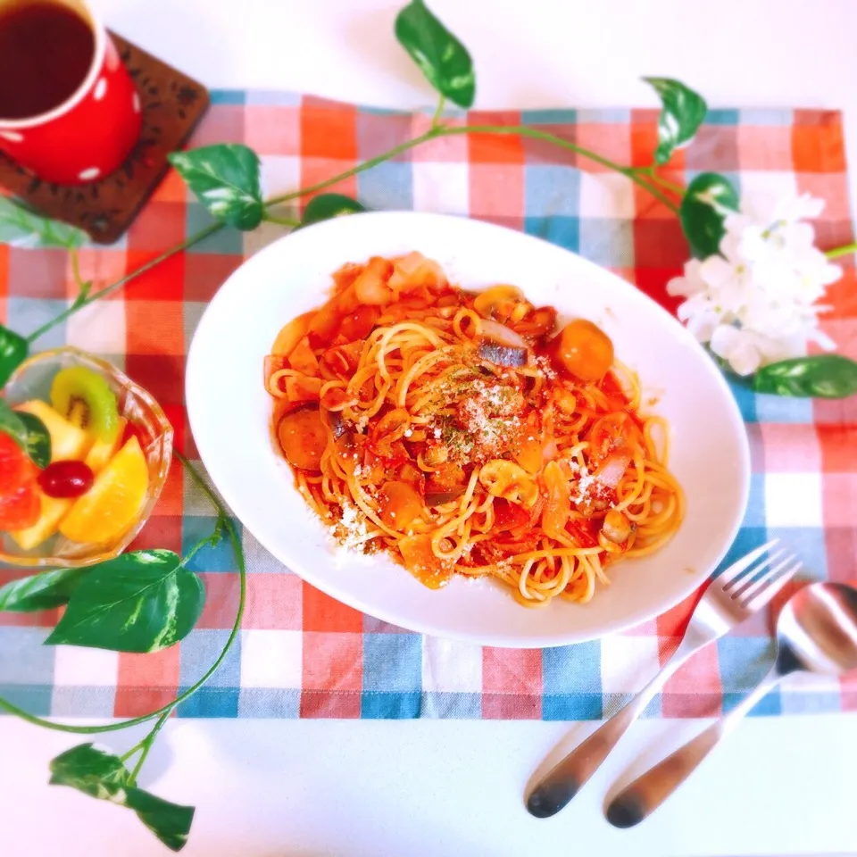 たっぷりトマトとナスのパスタ🍅|みゆさん