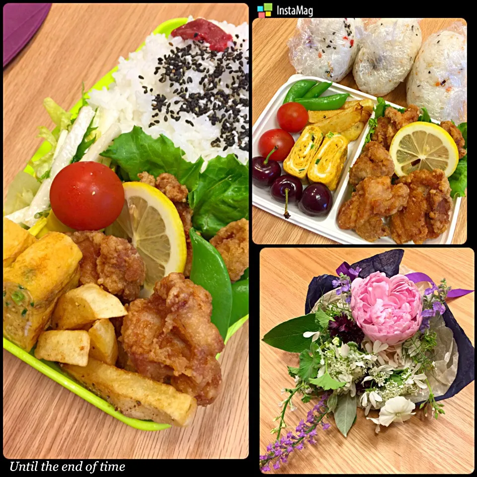 2017.5.23 中2林間学校＆高2男子唐揚げ弁当〜(*´∇｀*)
#弁当 #高2弁当 #中2弁当 #林間学校#唐揚げ弁当 #捨てられる弁当箱|mari-pさん