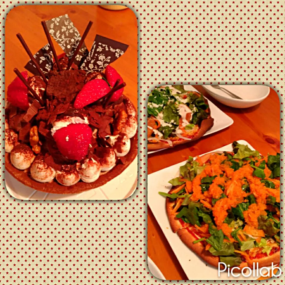 Snapdishの料理写真:お久しぶりです(*^^*)
今日は友達来たから、サラダピザでおもてなし❤
ケーキは友達が持ってきてくれたぁ～|ナナオさん