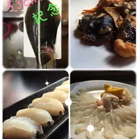 Snapdishの料理写真:53cmのヒラメで3品できました！
(寿司🍣、刺身、煮付け)|隆司さん