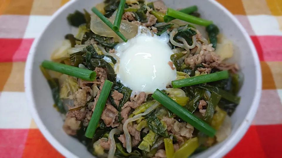 春野菜のすき煮丼 とろ～り半熟たまごのせ|よっしー(=^ェ^=)さん