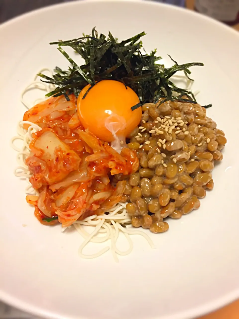 Snapdishの料理写真:納豆キムチ油そば風豆腐そうめん|Takaki Sasakiさん