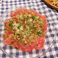 Snapdishの料理写真:マグロのカルパッチョ(香味野菜|たにおんさん