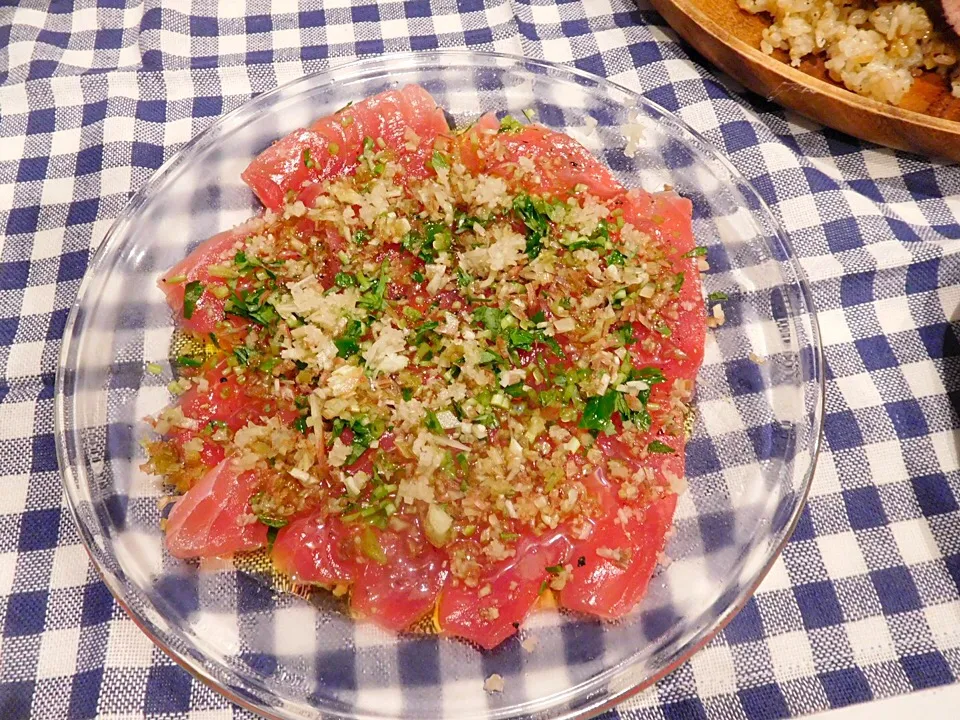 マグロのカルパッチョ(香味野菜|たにおんさん