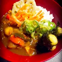 夏野菜天ぷら&カレー...蓮根以外は農家のおばちゃんに貰いました(･ω･)bｸﾞｯ|ひろパパさん