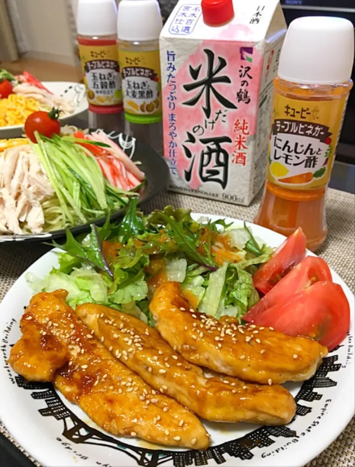 鶏ささみの照り焼き🐓冷やし中華✨|ゆかりさん