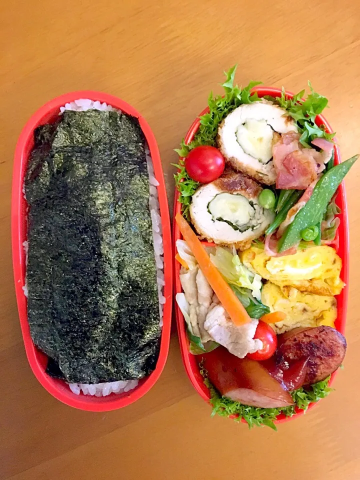 ササミの大葉チーズロールカツ弁当🍱

他）
・卵焼き
・スモークウインナー
・野菜炒め
・スナップえんどうとベーコン炒め|ryo.ythさん