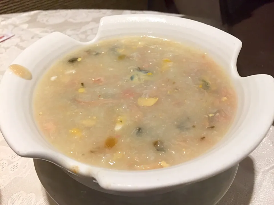 Freshly boiled congee with thousand year egg & pork meat|Sky Blueさん