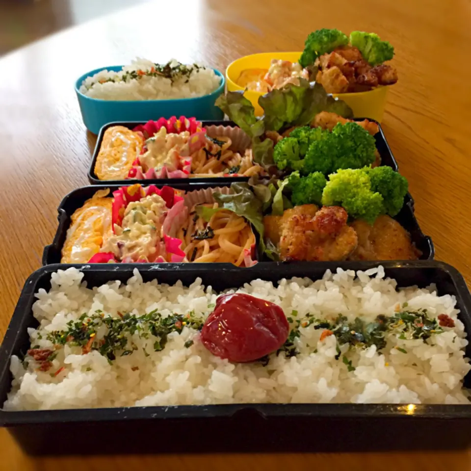 今日のお弁当♡チキンカツ＊たらこスパゲティ＊ポテトサラダ＊玉子焼き＊ブロッコリー|♡I u♡さん