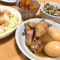 ・手羽元と卵の煮物
・行者にんにくとしめじ炒め
・豆腐サラダ
・かぼちゃのキムチ煮|とみーさん