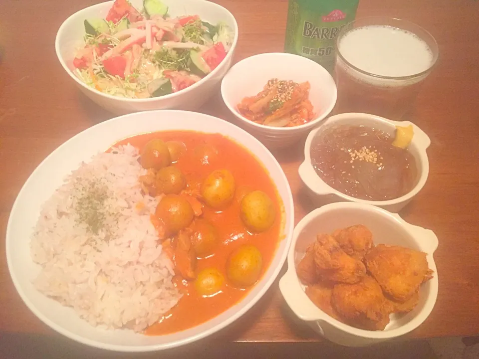 新ジャガのバターカレー＊ぼんじりの唐揚げ＊ところてん＊豆腐サラダ(^^)|basilさん