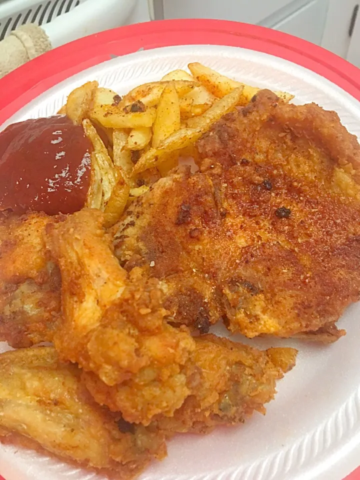 Pork chop chicken and French fries|christl babcockさん