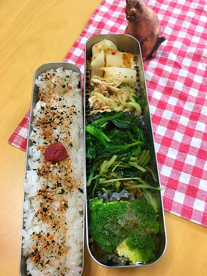 イカソテー ほうれん草おひたし 水菜炒め煮 ブロッコリー ささみきゅうりの胡麻和え弁当。|Kumiko Kimuraさん