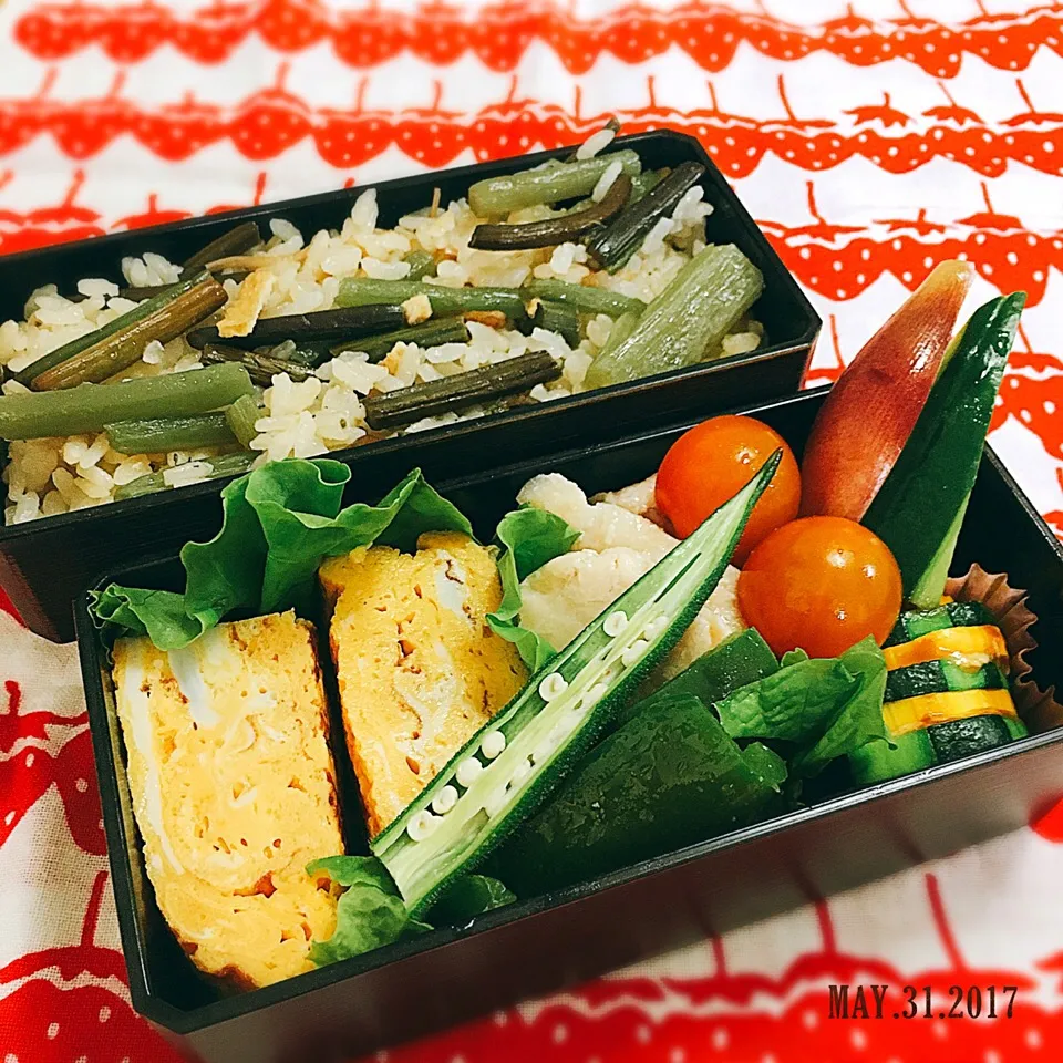 山菜ごはん弁当 #弁当 #お弁当記録 #常備菜 #お弁当 #野菜たっぷり #炊き込みご飯|momo31omomさん