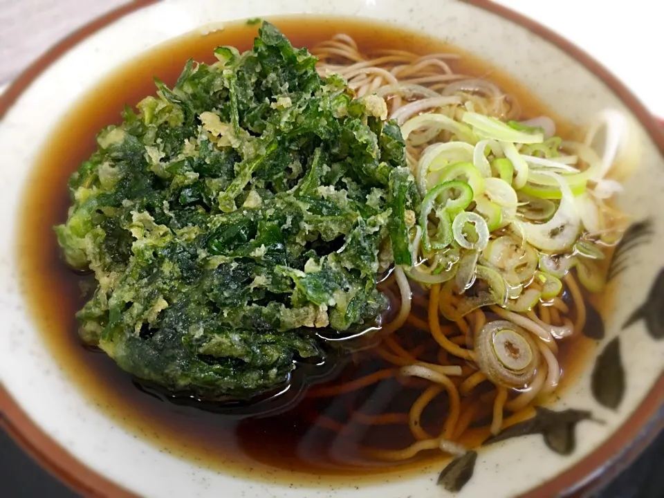 最新版・立ち食いそば名店100［首都圏編］天かめそば 飯田橋店（飯田橋）季節限定 春菊天そば 170531|ゆうじ.さん