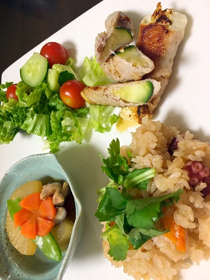 Snapdishの料理写真:#晩ご飯 #ワンプレート#タコ飯#煮物|美奈さん