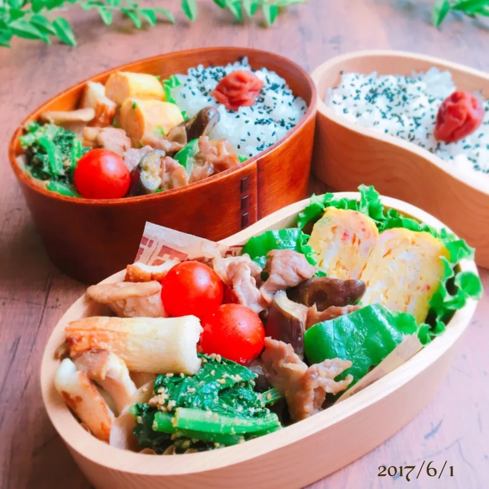 Snapdishの料理写真:✴︎旦那さんと私の豚こまの味噌炒め弁当|津久井 美知子(chiko)さん