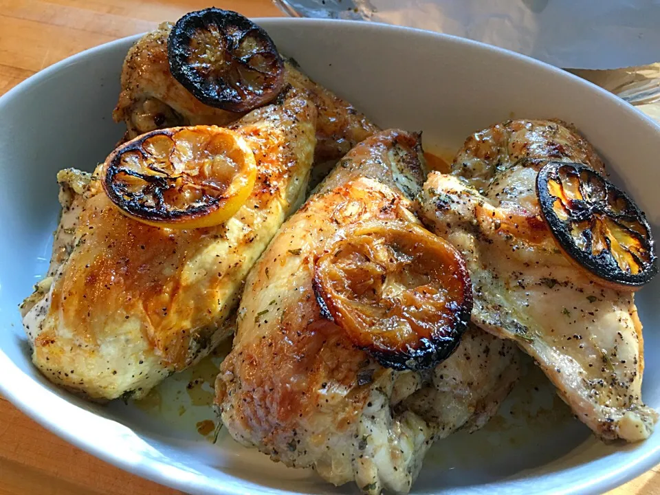 Baked chicken with lemon slices, rosemary|🌺IAnneさん