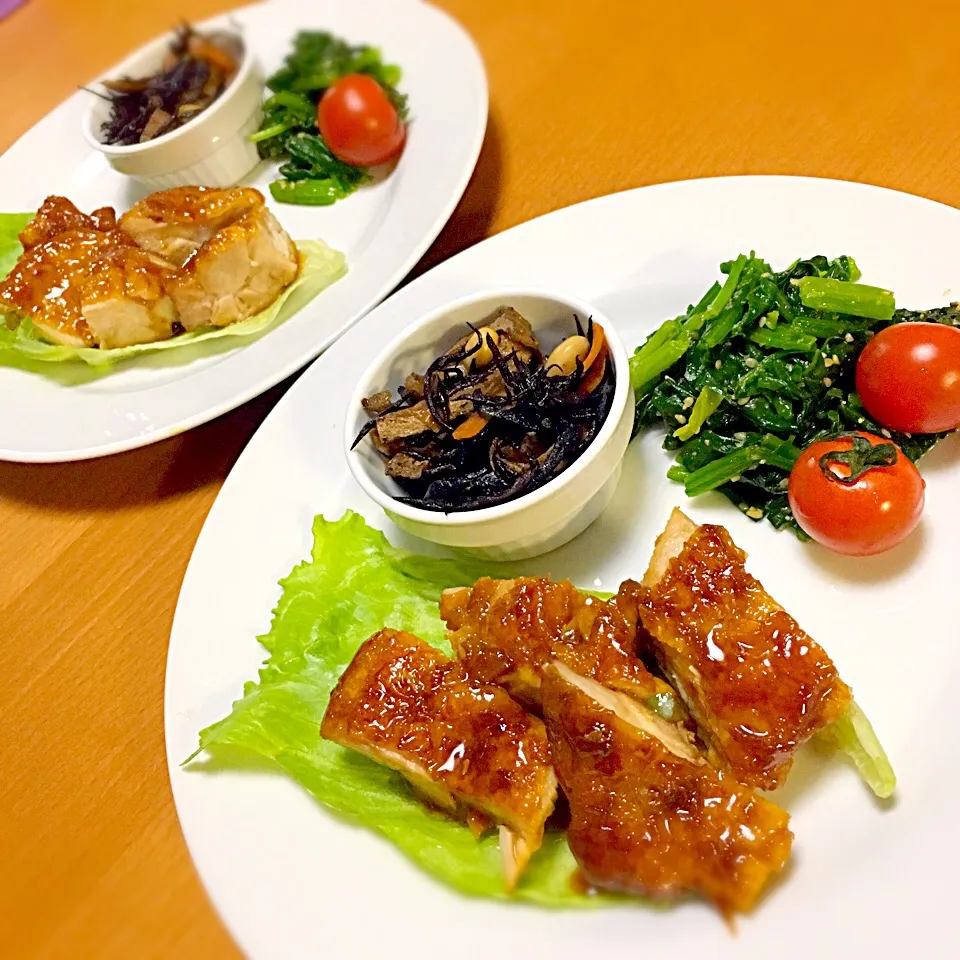 鳥モモの照り焼き
ひじき煮
ほうれん草のナムル|まいまいさん