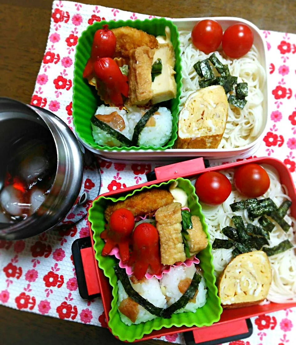 娘、私弁当
   素麺とおにぎり🍙
   タコさんウインナー😃|miimiさん