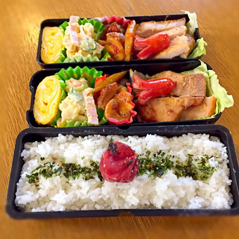 今日のお弁当♡豚の味噌漬け＊マカロニサラダ＊ナストマト煮＊玉子焼き|♡I u♡さん