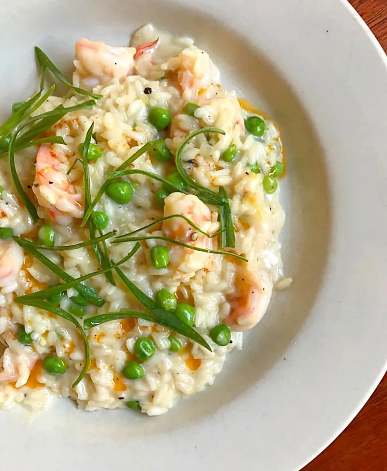 Risotto with Shrimp, taleggio cheese, & greenpeas #risotto|🌺IAnneさん