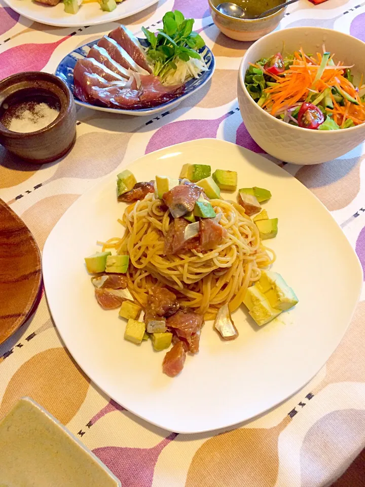 初ガツオとアボカド🥑の冷製パスタ|cherさん