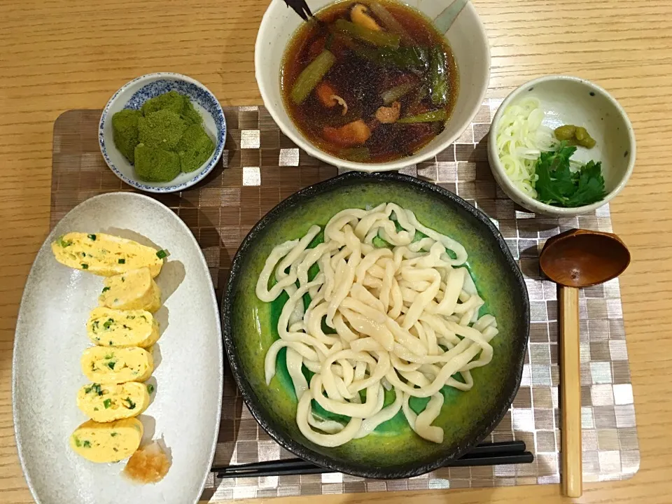 Snapdishの料理写真:Udon, chicken and mushroom soup and tamagoyaki.|Ong Sor Fernさん