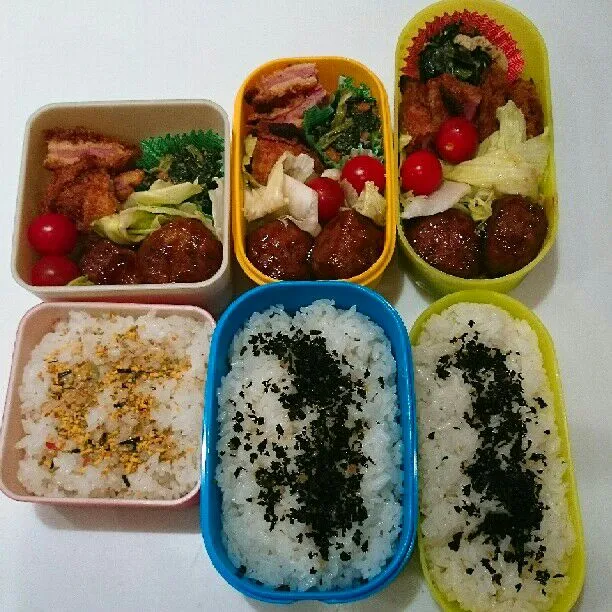 Snapdishの料理写真:6/5(月)の3人弁当🍱|ふみぃさん