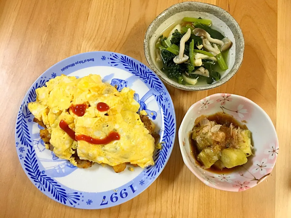 ポテトオムレツ、小松菜の煮浸し、焼きなす|ほなさん