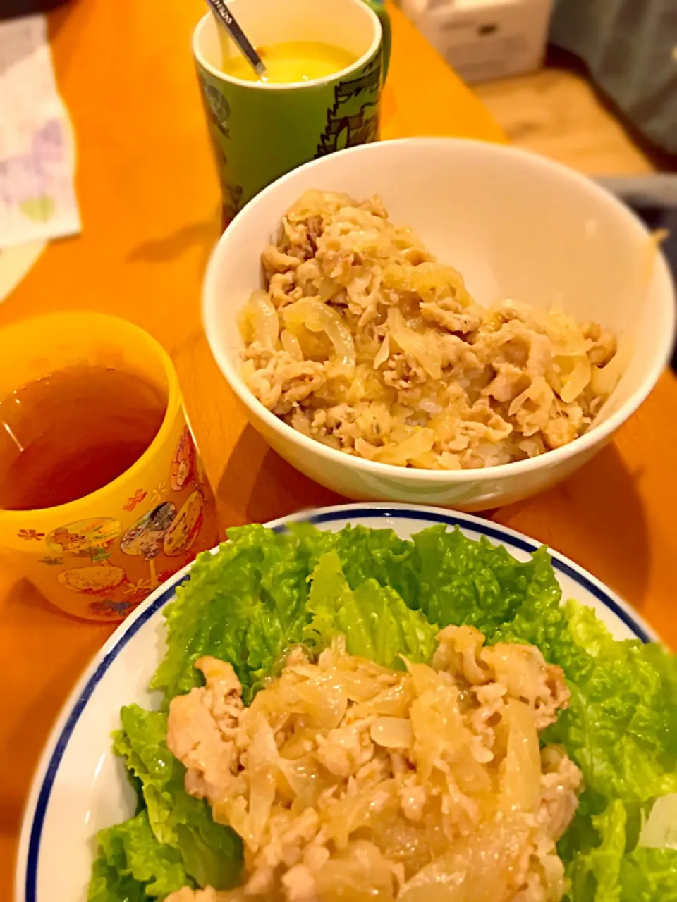 給食メニュー再現  東京X丼  豚肉の塩ダレとろみ炒め  コーンスープ🌽  麦茶|ch＊K*∀o(^^*)♪さん