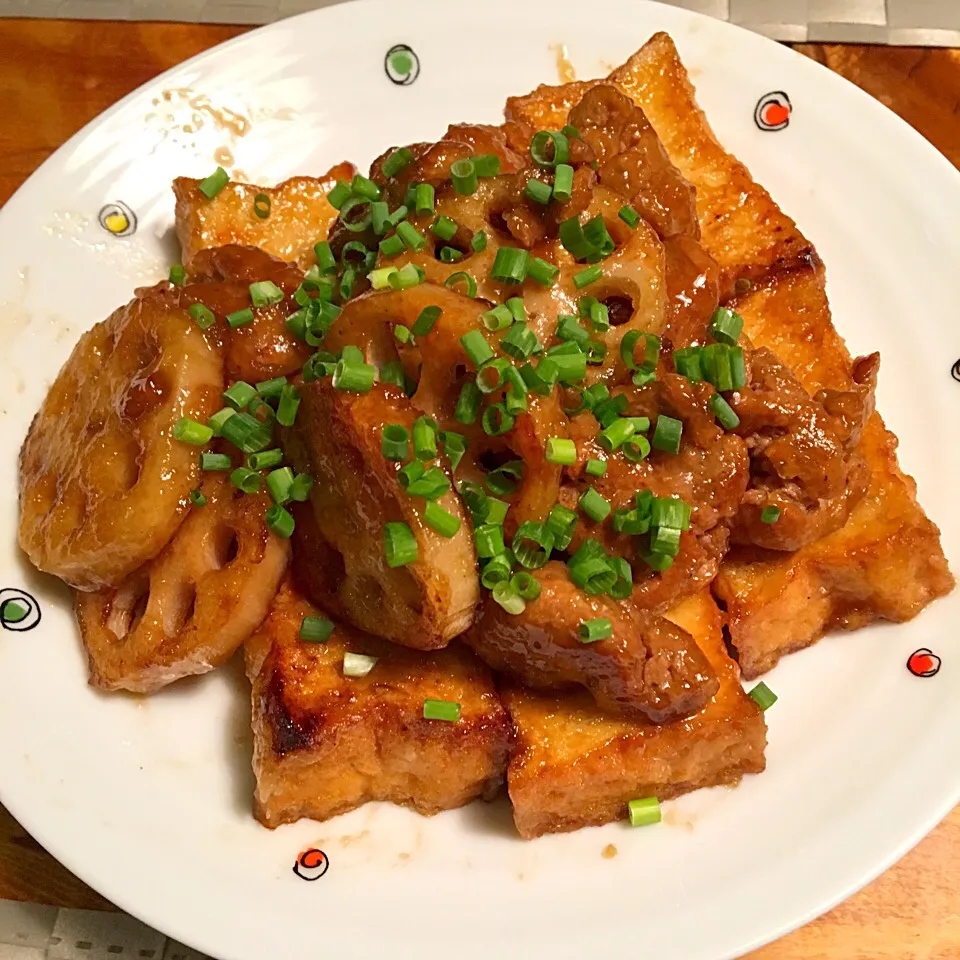 大豆のお肉 de レンコンと豆腐の甘辛煮|ローゼルさん