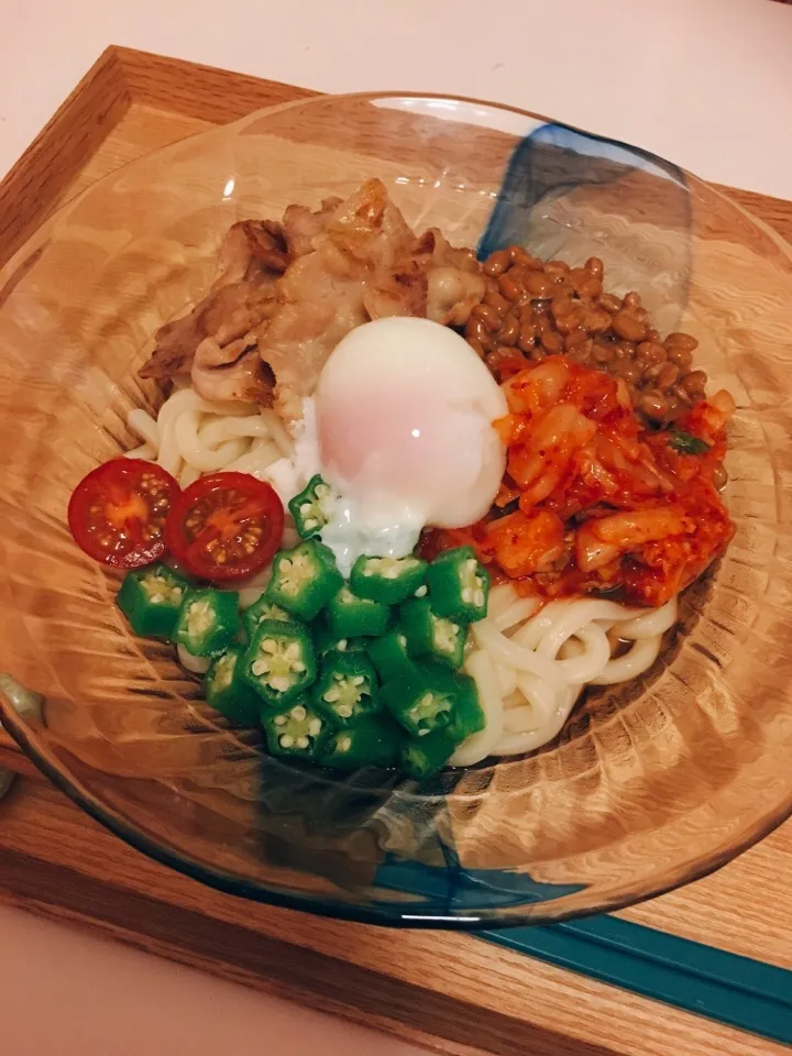 #うどん
#豚キムチ
#納豆
#おくら
#ネバネバ|かまあやさん