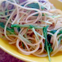 きのこと水菜のパスタ　赤備ソース和え　#パスタ好き集まれ|黒わんさん