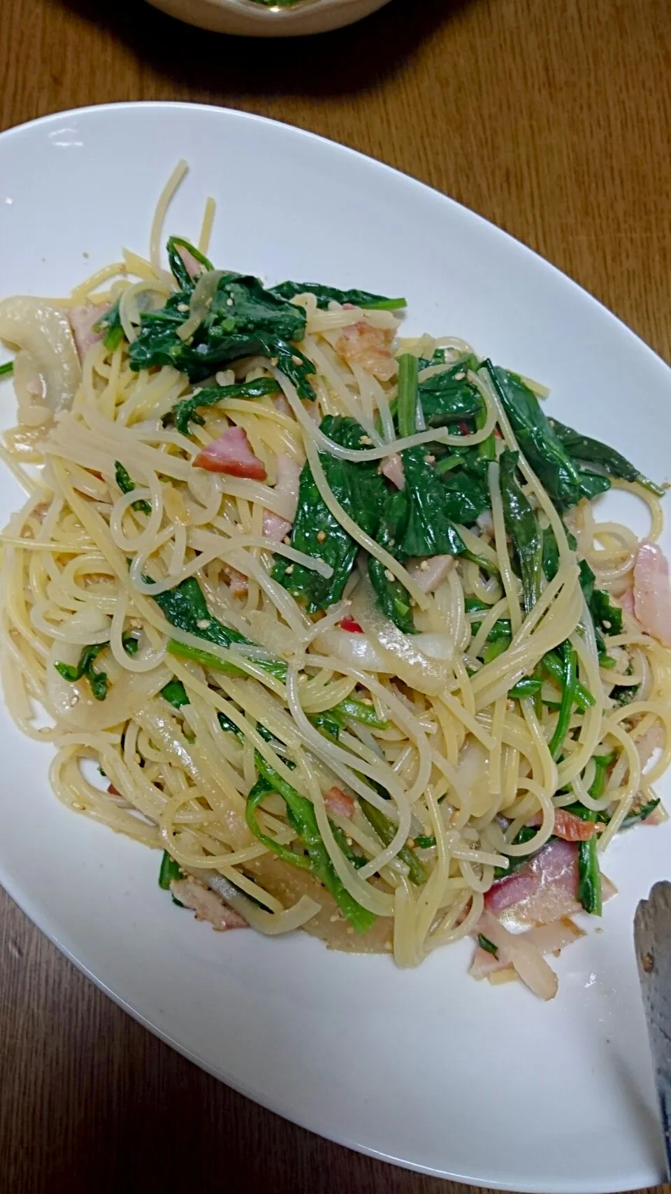 ベーコンとほうれん草和風パスタ すり胡麻風味|Akiko Nakamotoさん