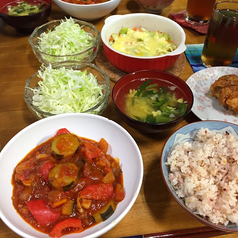 鶏と野菜の黒酢カポナータ、そら豆と鮭のチーズ焼き*\(^o^)/*|すかラインさん