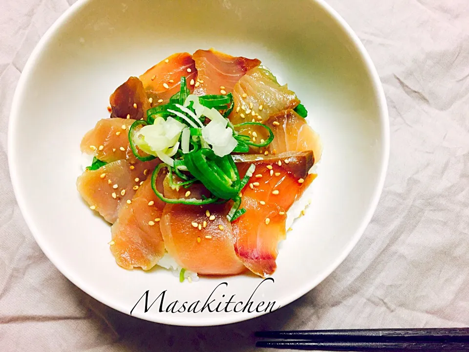 Seasoned tuna,young yellowtail,Spanish mackerel bowl|Masakiさん