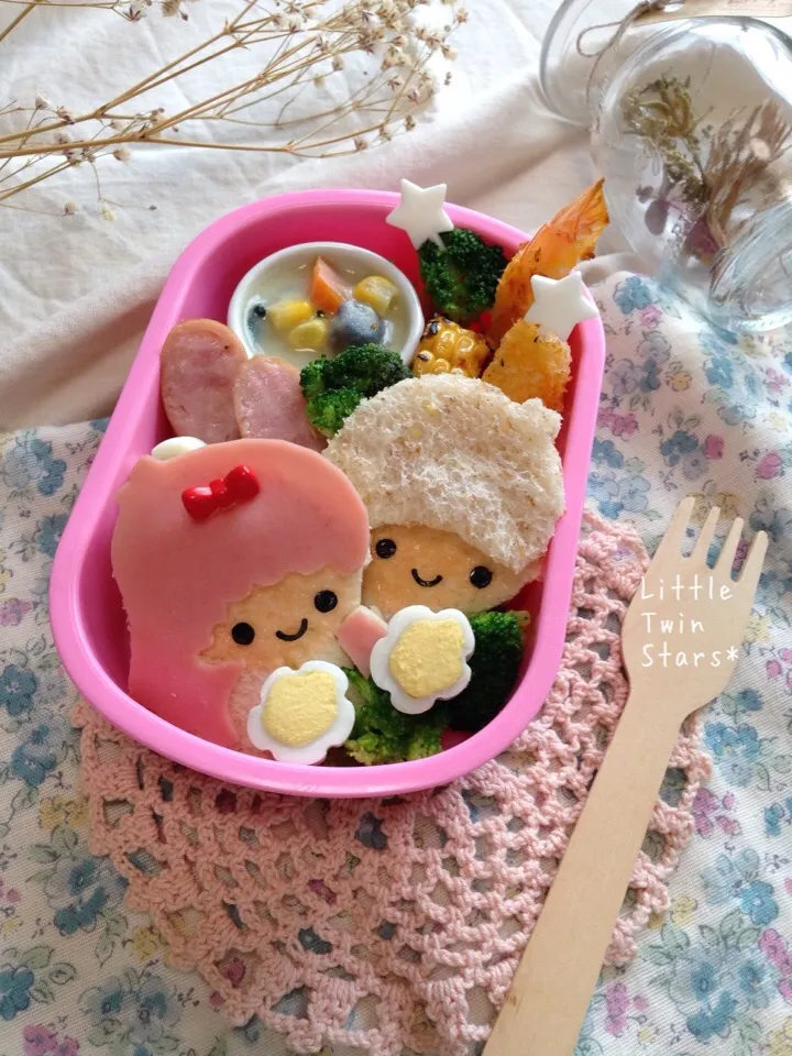 キキララ*サンドイッチな幼稚園弁当#お弁当 #キャラ弁 #幼稚園弁当 #サンドイッチ弁当 #サンドイッチ #お子さまごはん #サンリオ #キキララ|Ayumi Furukawaさん