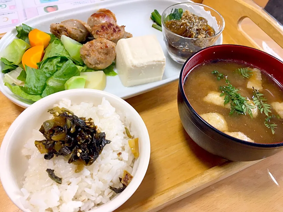 Snapdishの料理写真:晩ご飯…高菜油炒めでご飯おかわり🍚🍚🍚|かわちさん