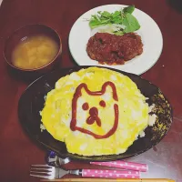 オムチャーハンとハンバーグ|ひとっぺさん