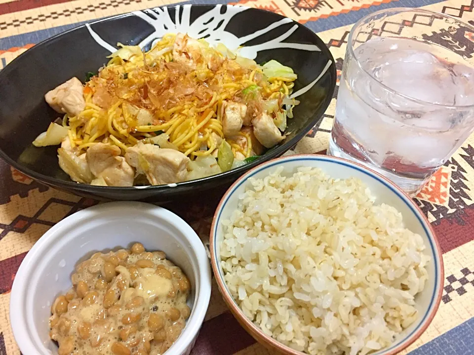 Snapdishの料理写真:#糖質０麺 #大麦ご飯#納豆#鶏胸肉|よ～さん