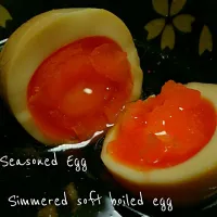 Snapdishの料理写真:Seasoned Egg 🐣 Simmered soft-boiled egg 🍻 テビチの煮込み汁に浸けた#味玉 ヤバイ～(*≧∀≦*)旨い～( ´∀｀) #おつまみ